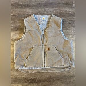 Carhartt Vest Mens 2XL Brown Full Zip Sherpa Lined Canvas Workwear V26 FRB G17